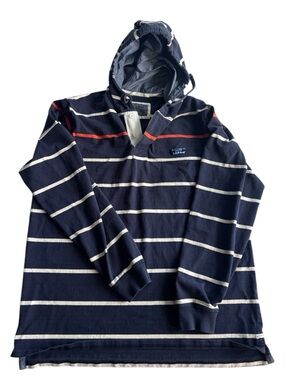 L.L.Bean Vintage Style Striped Hoodie Mens Large Navy Pullover